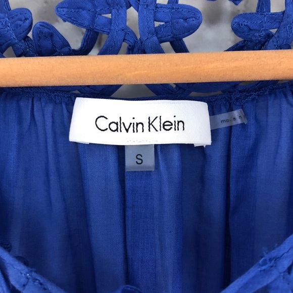 Calvin Klein Colbalt Blue Blouse Tie Front Lace S - Picture 4 of 5